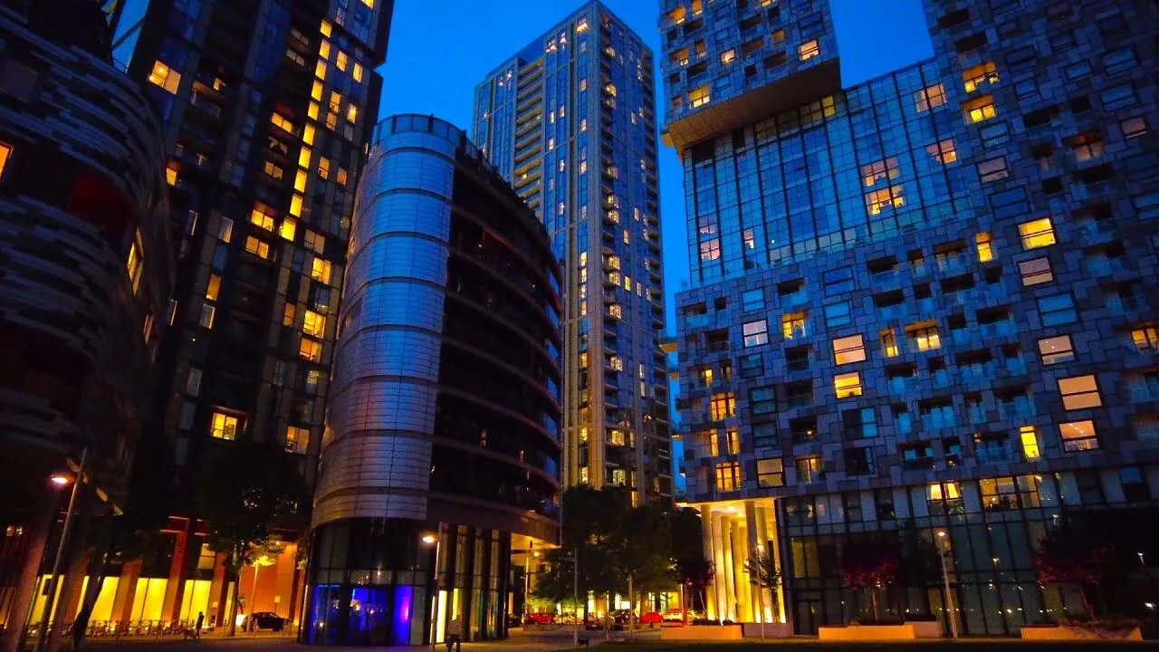 London Canary Wharf financial district at twilight